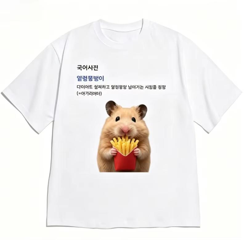 Fun Short sleeved Hamster Instant Noodles Printed Tshirt White Casual Round Neck Tshirt Korean Gourmet Dictionary Quotes