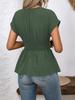 Spring/Summer Women's V-Neck Waist-Cinching Raglan Sleeve Pleated Hem Top