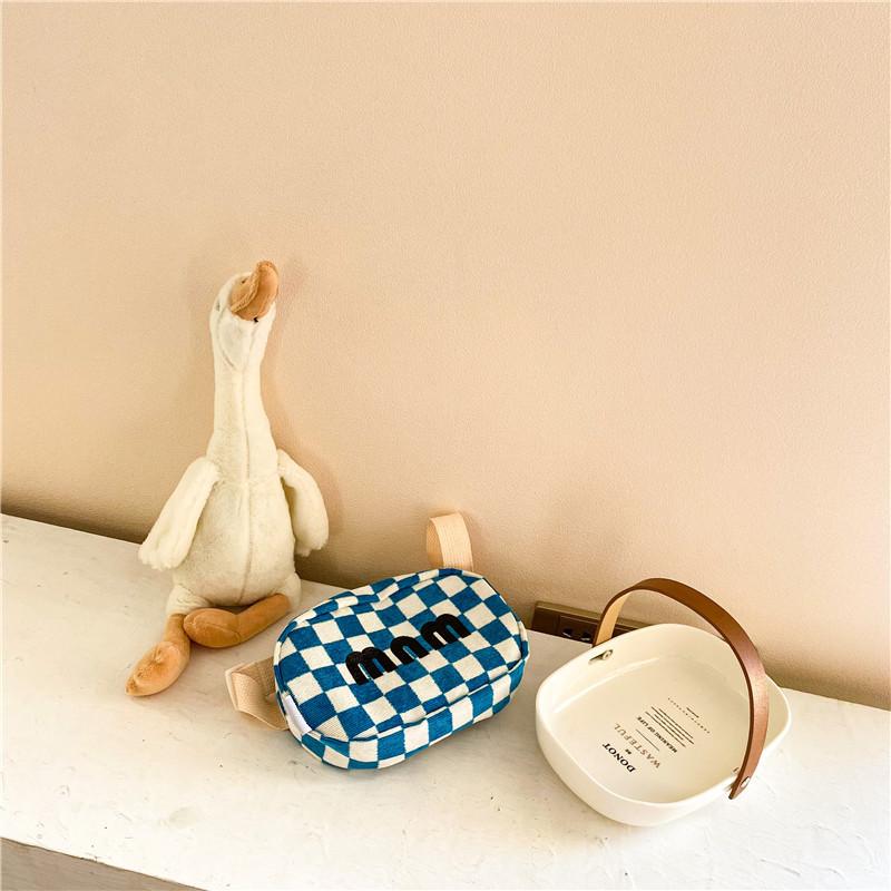 Стильная детская однолямочная сумка Модная девичья сумка через плечо на грудь Шикарная мальчишеская холщовая сумка в клетку синий