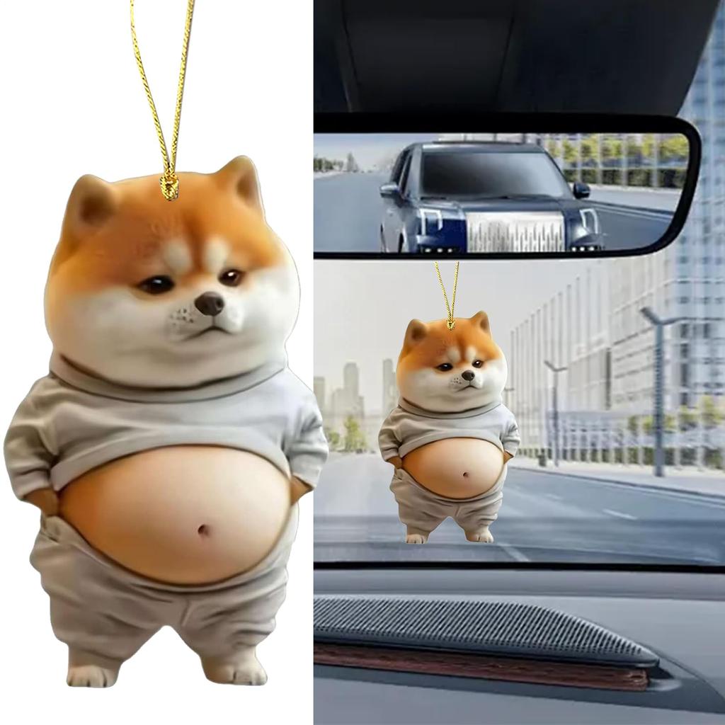 Car Rear View Mirror Decoration, 2 Keychain, 2D Acrylic, Ball Chain, Belly Stomach, Stuffed