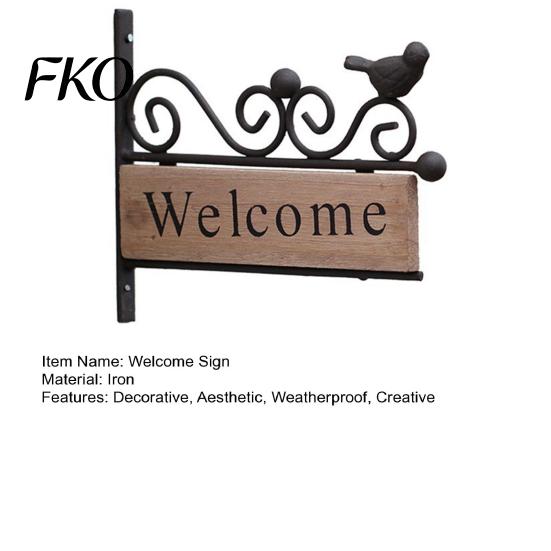 Country Style Welcome Plaque Mini Bird Sign, Retro Carved Wooden Panel with Iron Frame Wall Art Mounting Sign for Outdoor Porch Courtyard Gates