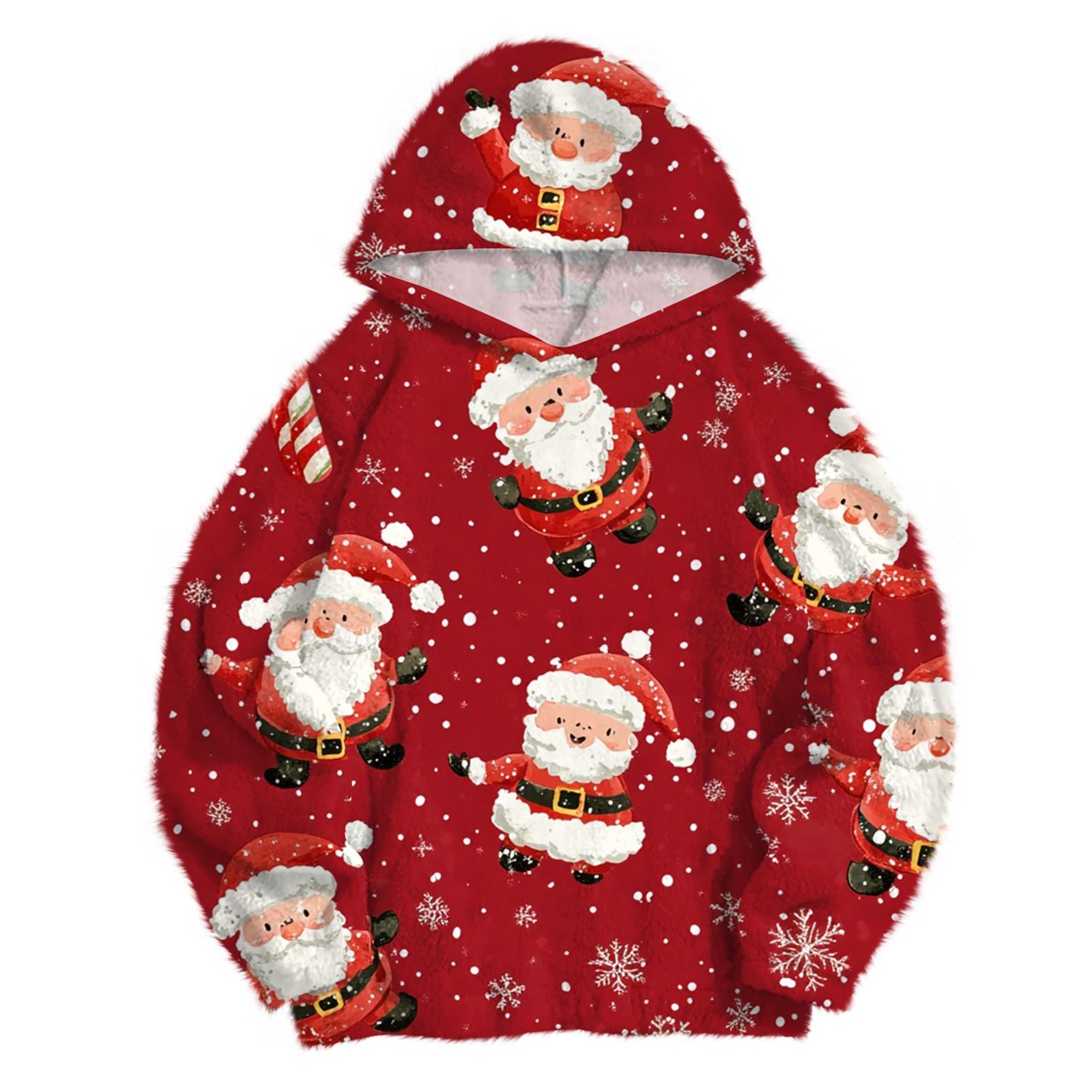 

Женская модная толстовка с капюшоном и заниженной линией плеч с длинным рукавом и рождественским принтом XXL красный