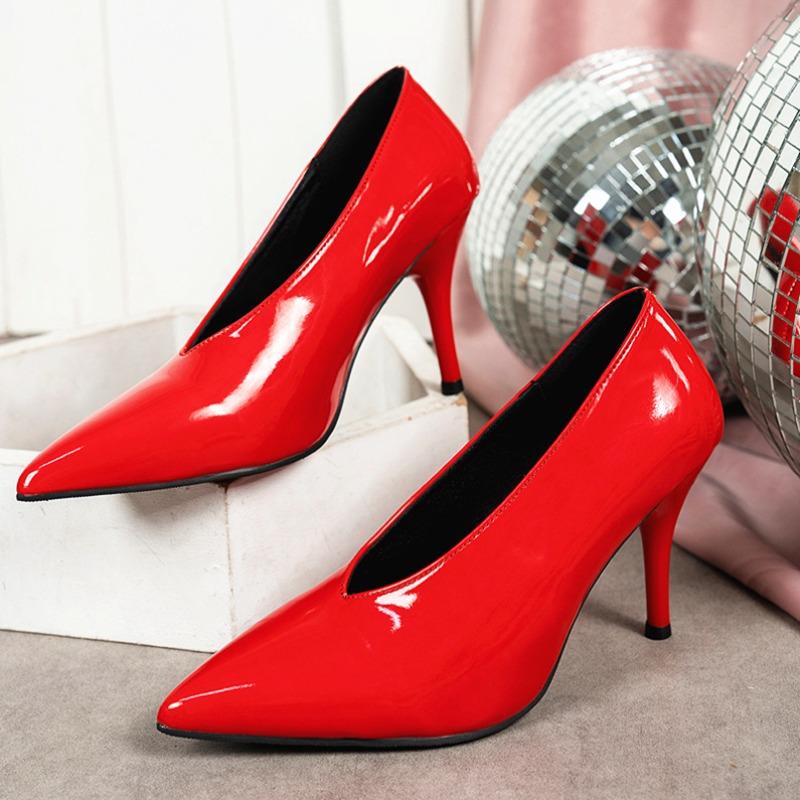 Fashion Spring Autumn Women's Pumps Pointed Toe V-Mouth Fashion Thin High Heels Shoes for Women Solid Color Heeled Dress Single Shoes