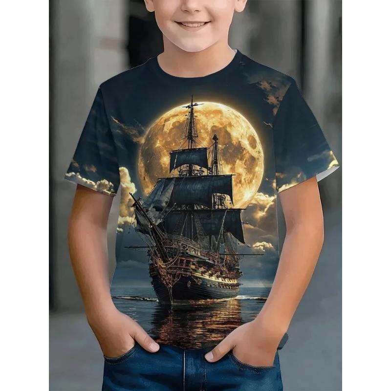 Fashion Children's Clothing Crew Neck Short Sleeve 3D Casual Color Printing Casual Short Sleeve Crew Neck T-Shirt