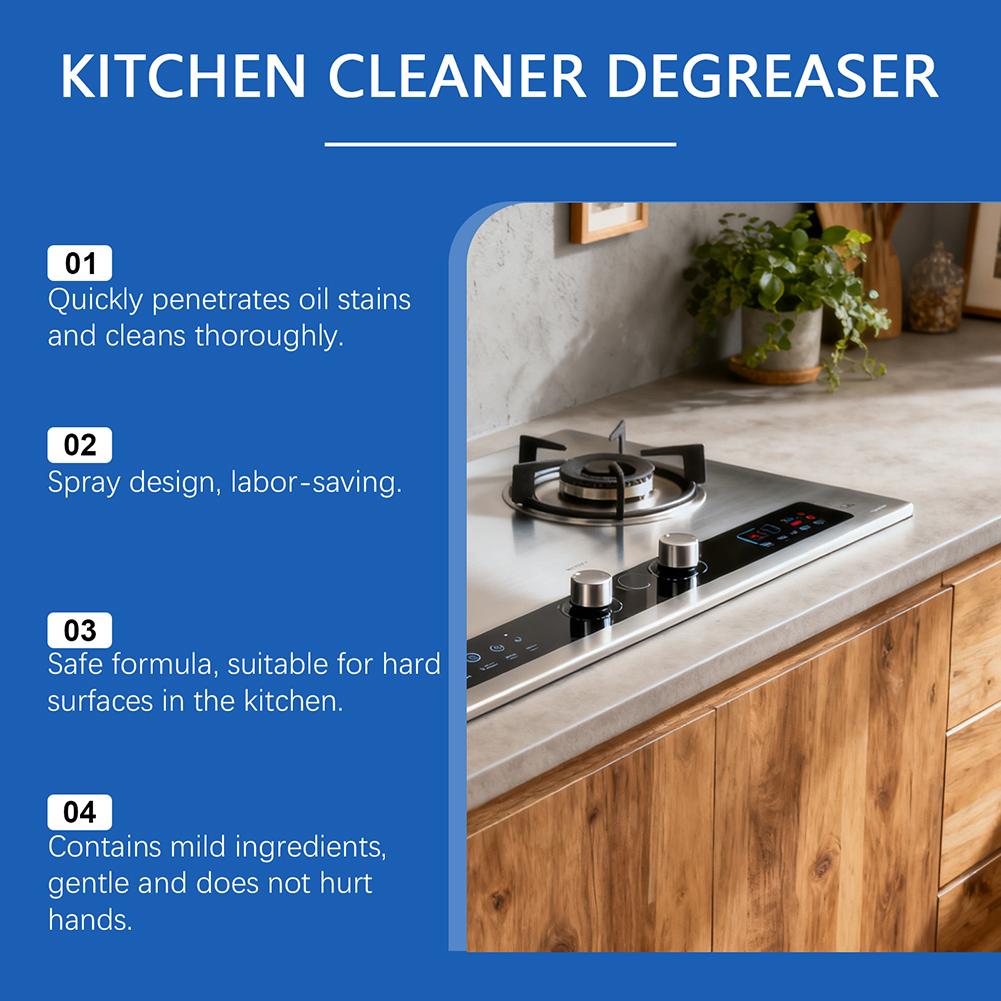 Kitchen Surfaces Degreaser Instantly Dissolves Stubborn Kitchen Grease. Sparkling Clean Professional Kitchen
