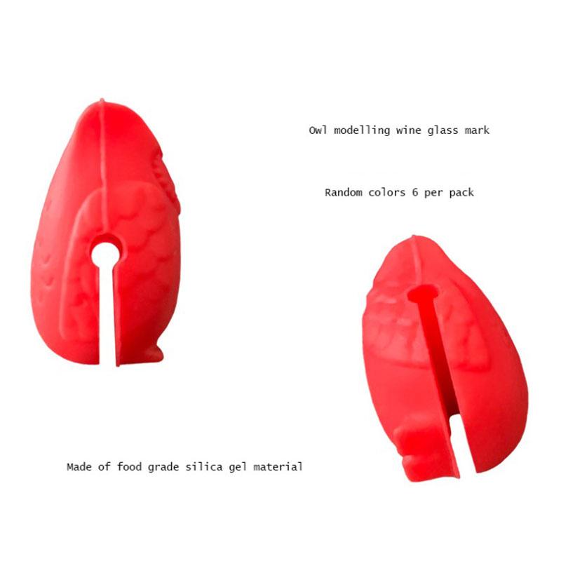 Red Wine Glass Markers Set of 6 Cute Owl Silicone Drink Glass Charms Tags