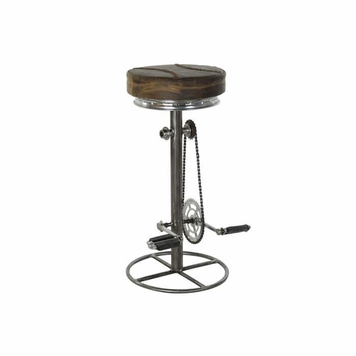 Tabouret - Marron - Cuir - Métal - Vintage - 44 x 41 x 82 cm