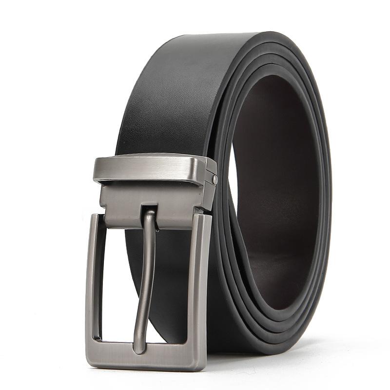 

Ремень мужской с игольной пряжкой, из натуральной коровьей кожи, корейский, деловой и повседневный, ремень из коровьей кожи второго слоя, мужской ремень 110CM-130CM