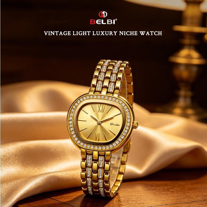 Womens Elegant Rhinestone Wrist Watch Waterproof Classic Roman Dial Ladies Dress Watch Alloy Strap