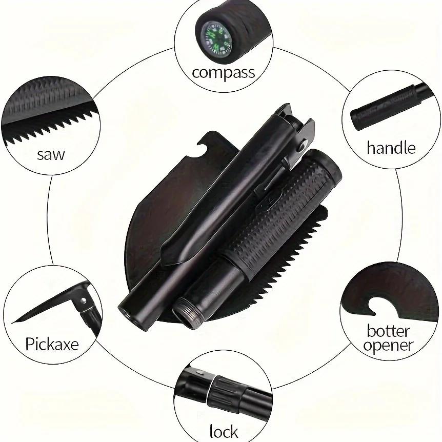 Damaly,4-in-1 Multifunctional Folding Shovel For Outdoor Survival And Camping, Durable Stainless Steel Shovel With Saw
