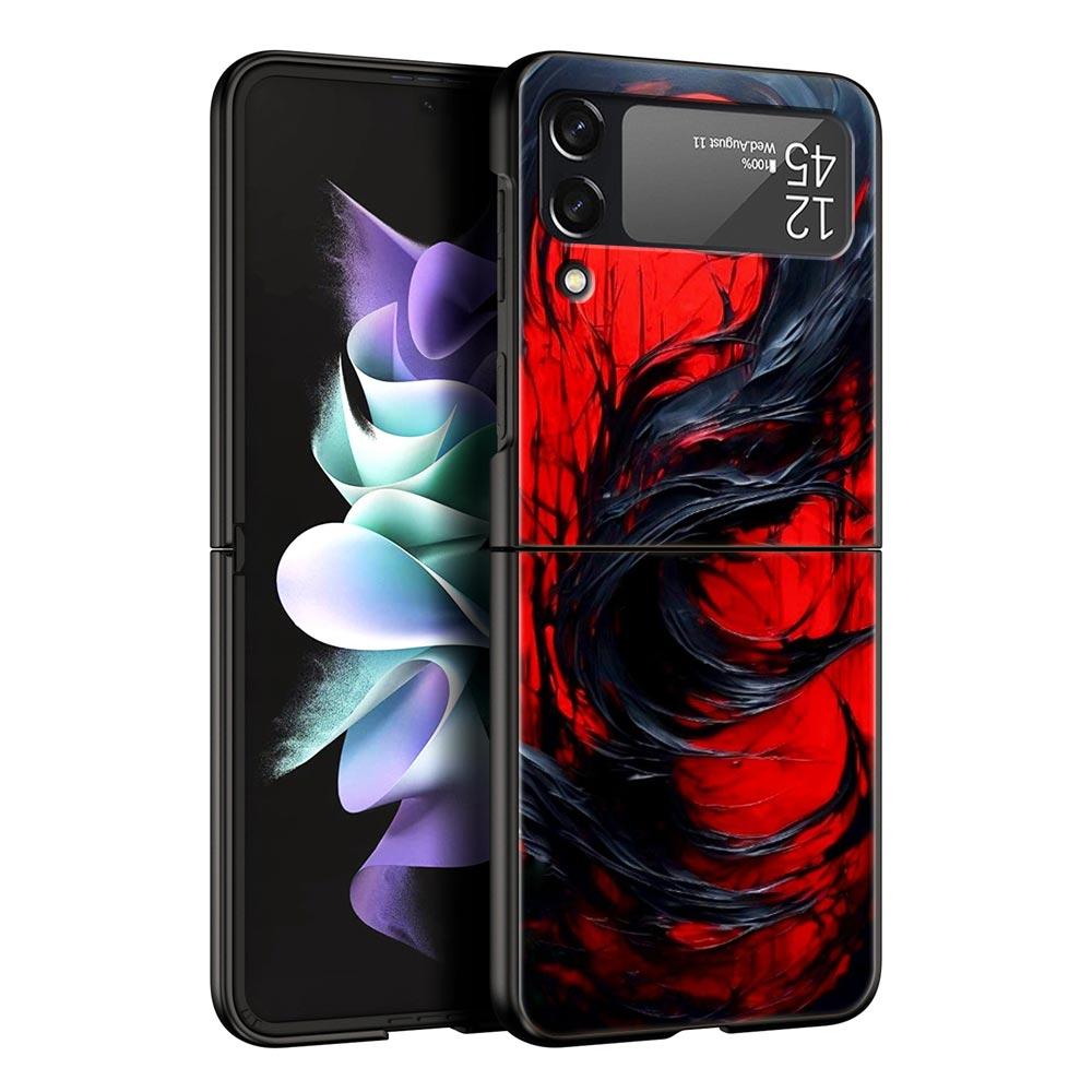 Black Red Ripple Art Hard PC Phone Case For Samsung Galaxy Z Flip 7 6 5 4 Black Cover For Galaxy Z Flip 3 Foldable Fundas Shell