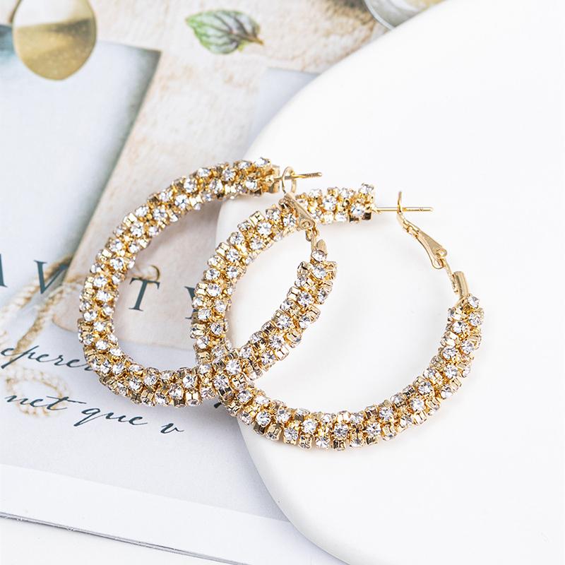 Fashion Round Crystal Rhinestone Hoop Earrings For Women Circle Geometric Earrings Gold Copper Color Zircon Pendientes Mujer