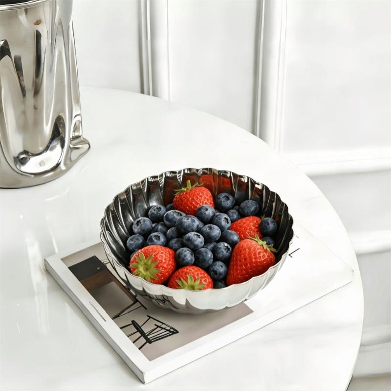 Ciotola Luminosa in Acciaio Inossidabile 304 per Frutta Dolcetti Snack Servizio Finitura Lucida Forma di Conchiglia Organizer da Cucina