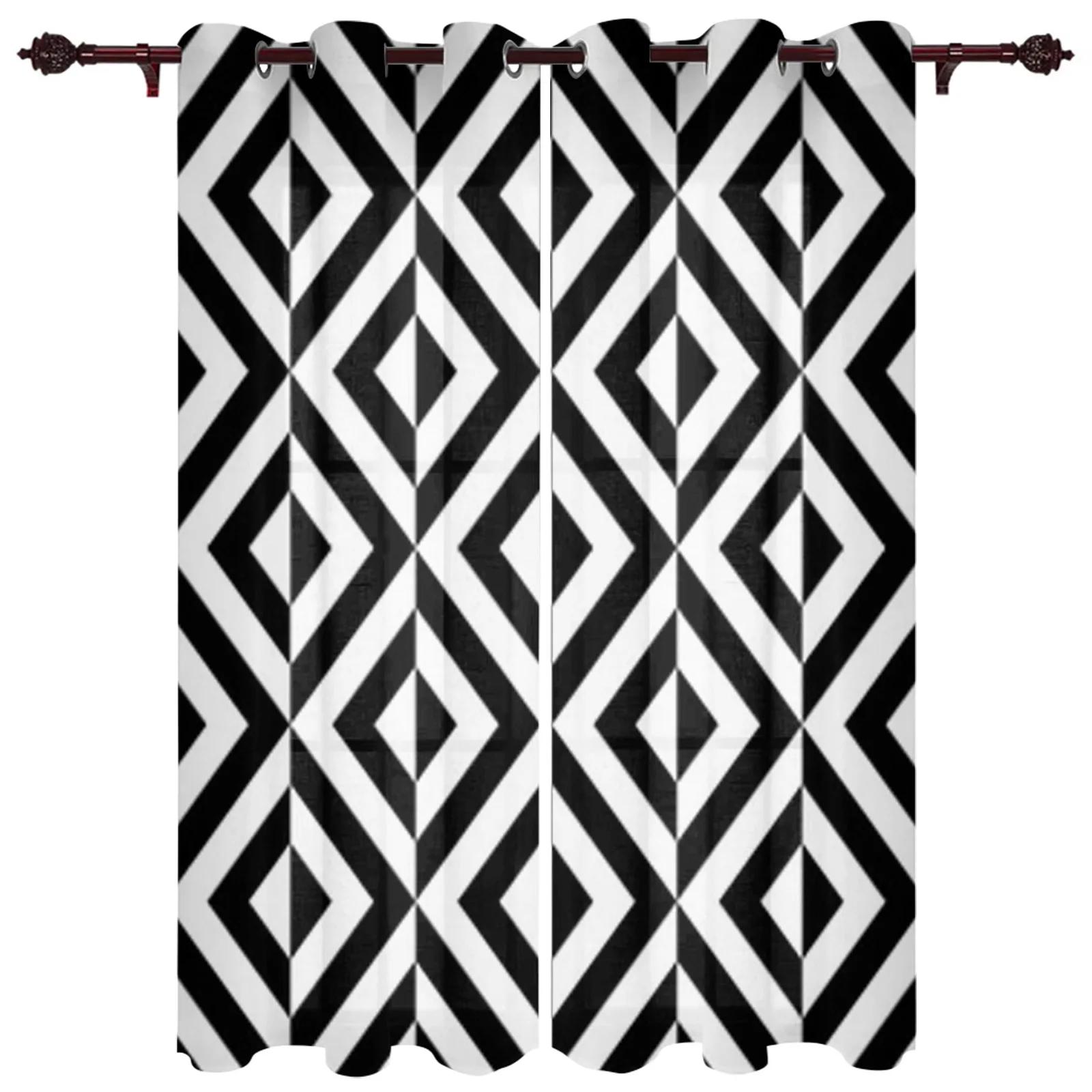 Абстрактные геометрические черно-белые оконные занавески для детской комнаты — фото 7