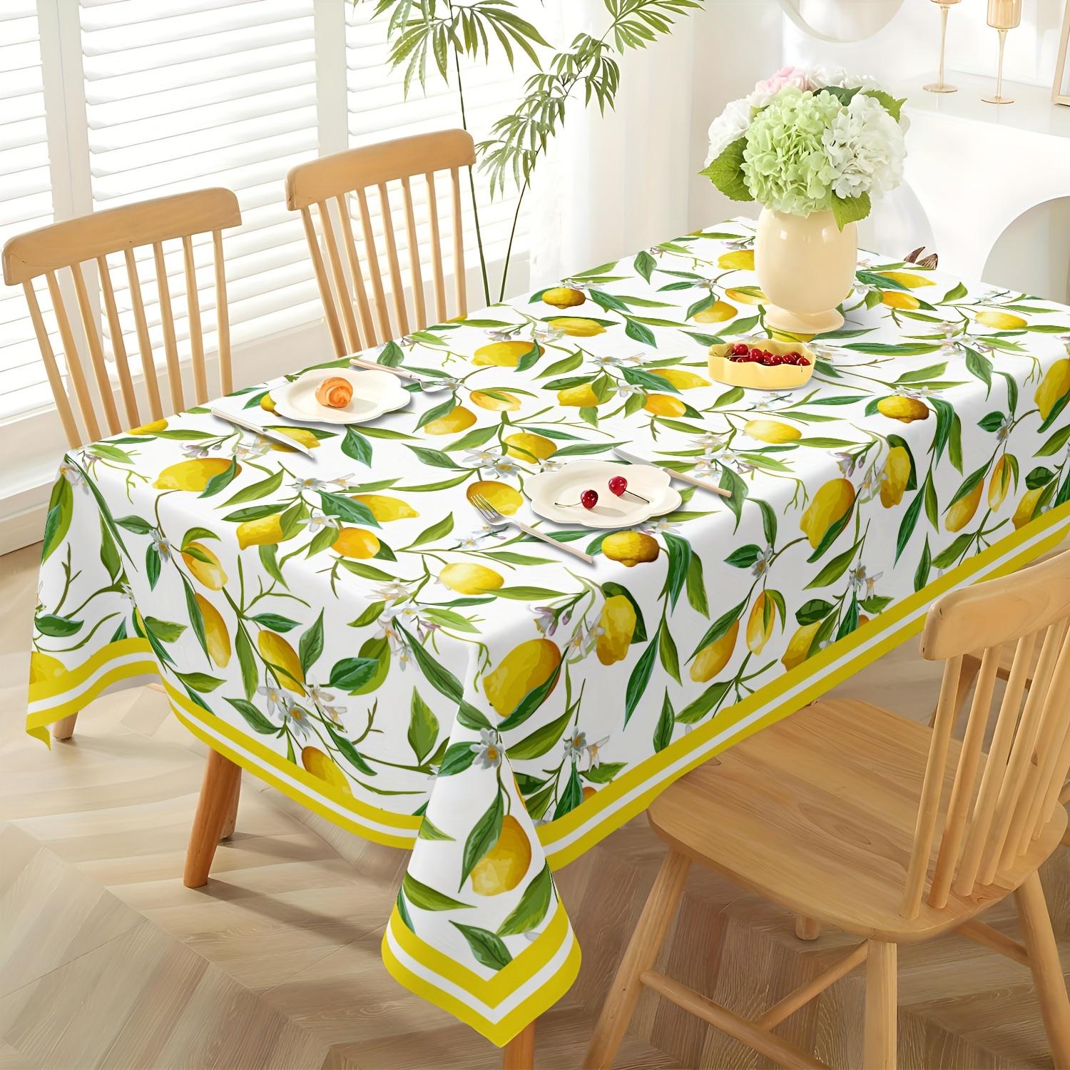 

Yellow Lemon Floral Rectangle Waterproof Tablecloth Party Table Decor Farmhouse Kitchen Dining Tablecloth Wedding Decorations 50x50cm napkin