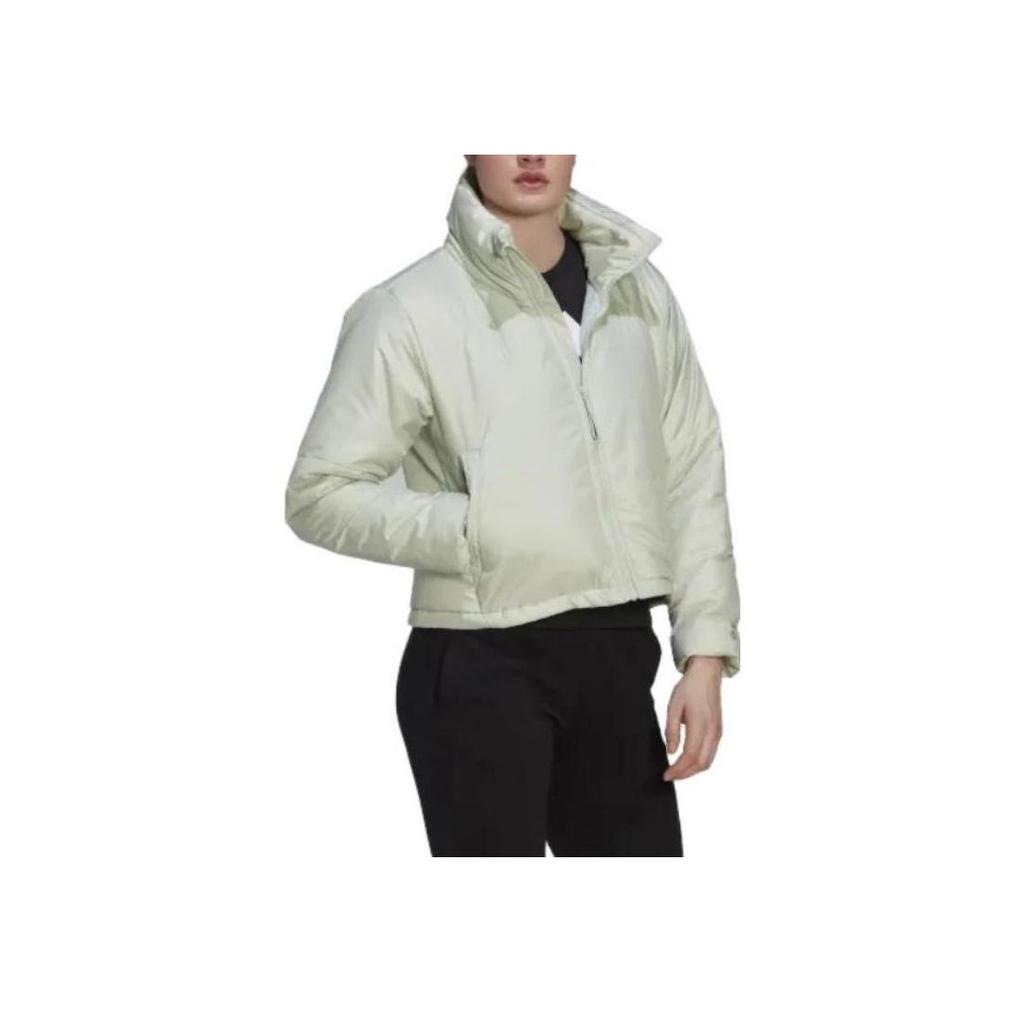 adidas Solid Color Casual Zip Cotton Jacket Women Jackets Linen-Green HG8754