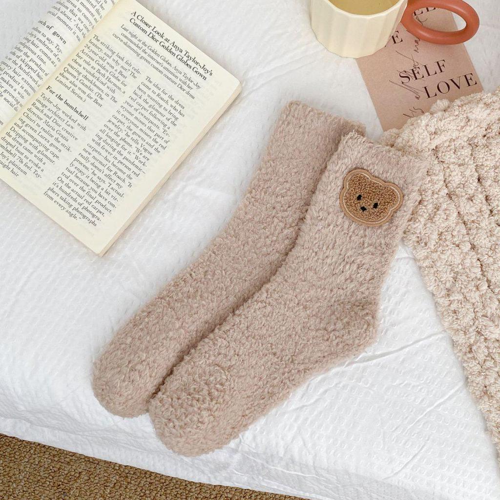 Women's Cute Japanese Cartoon Coral Fleece Socks - Thick, Warm & Lined for Winter Comfort