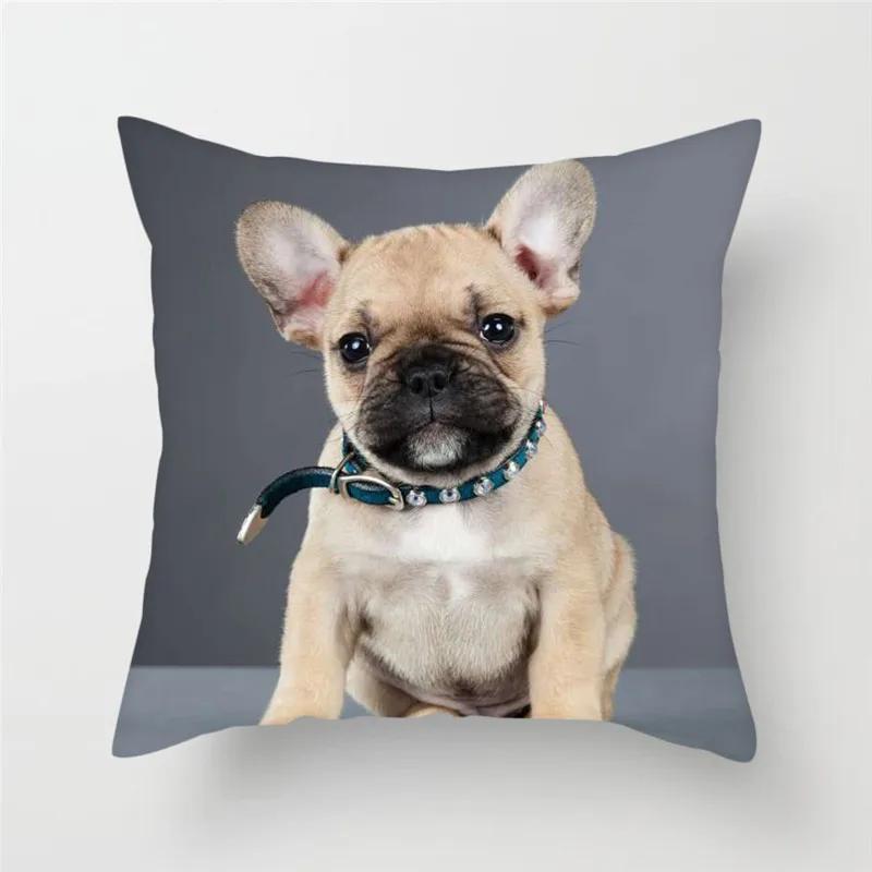 French Bulldog Polyester Cushion Cover Animal Dog Printed Pillow Cover For Sofa Home Living Room Decorative Pillowcase 45X45Cm