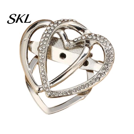 Love Heart Brooch Double Layered Brooch, Rhinestone Lapel Pin for Men Women, Decorative Badge Clothes Bag Hat Scarf Suits Oxidation Resistant