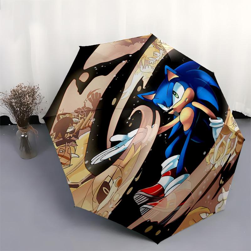 1pc Sonic the Hedgehog Automatic Opening Closing Umbrella Portable 3-Fold Design with 8-Bone Iron Frame Outdoor Umbrella Ideal Gift for Fans, Traveler