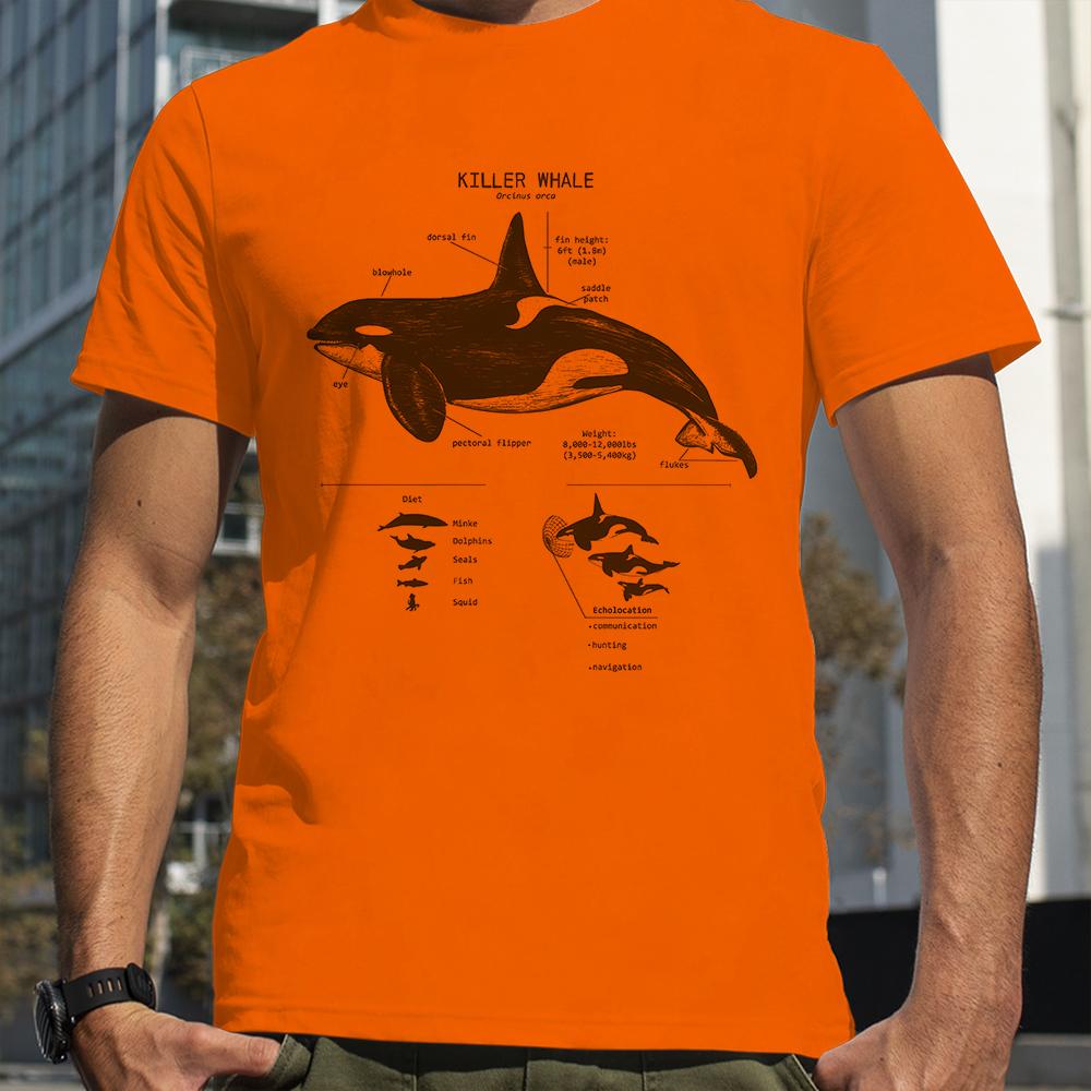 Killer Whale Anatomy Print T-Shirt Men Summer Breathable Short Sleeves Loose Oversized Tee Unisex Hip Hop Punk Style Boy Casual