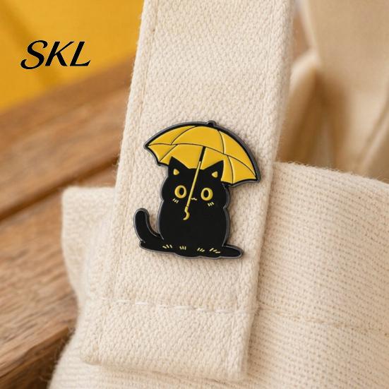 Rainy Day Pin Enamel Brooch, Animal Pin, Black Cat Umbrella Duck Treading Water Colorful Jewelry Badge, Vivid Expressions Stable Metal for Jacket Bag
