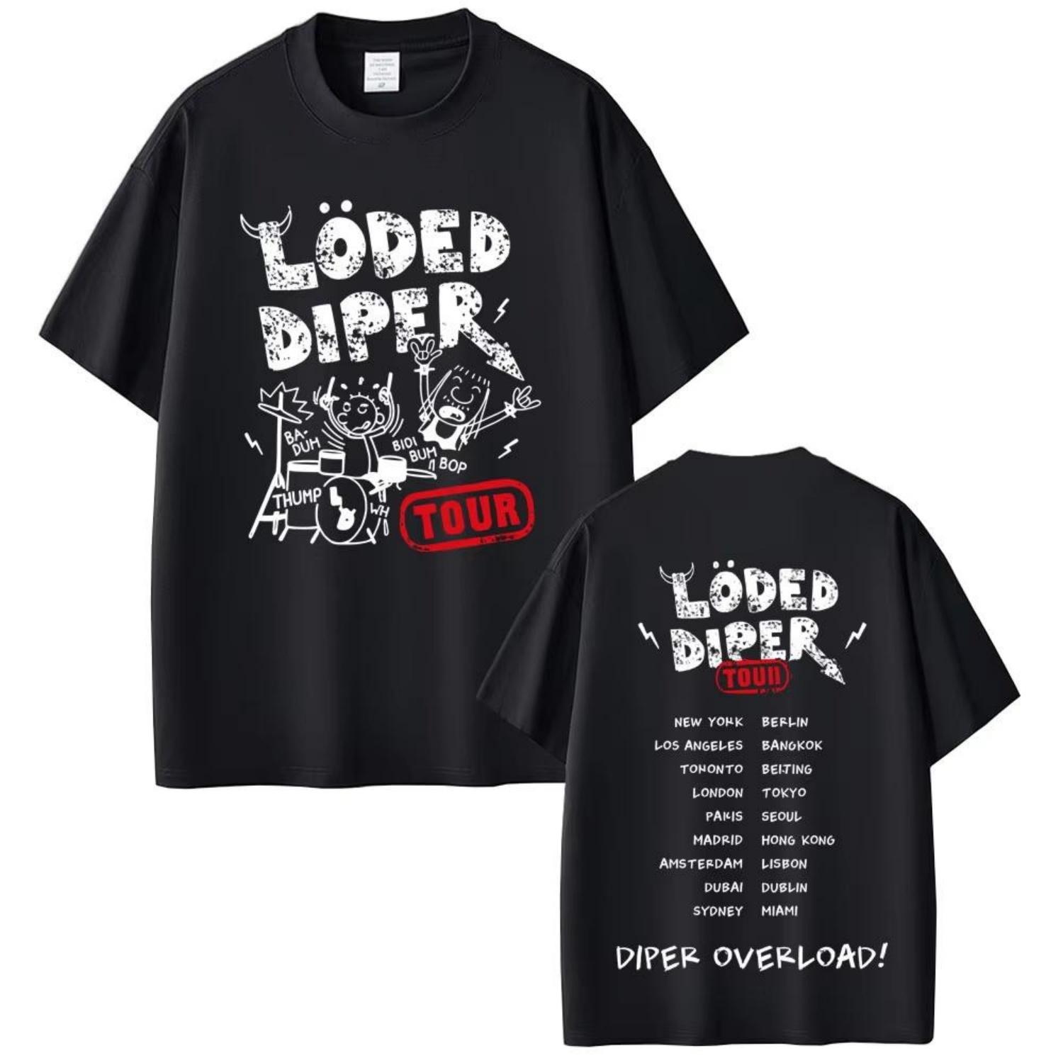 Loded Diper Diper Overload Tour Футболка Мужская Женская Винтажная Рок Оверсайз Футболки с Коротким Рукавом Мужские Повседневные Футболки 100% Хлопок S чёрный
