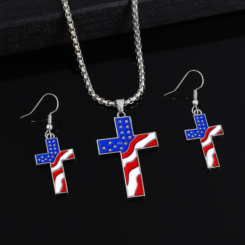 Set Collana e Orecchini Croce Bandiera Stellata del Giorno dell'Indipendenza