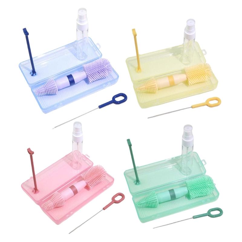 Double Head Infant Bottle Cleaning Brush Kit Flexible Silicone Handle Removable Drying Rack Design Organsier Case