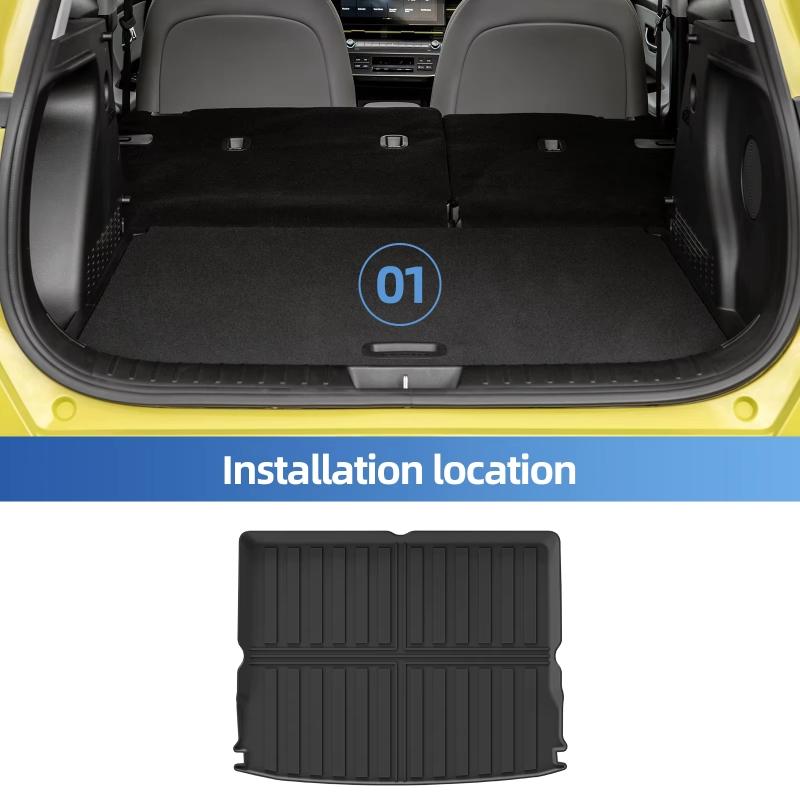 For Hyundai Kona 2024 Car Rear Trunk Mat TPE 3D All Weather Waterproof Anti-Scratch Trunk Cargo Liner Car Anti Dirty Floor Mats