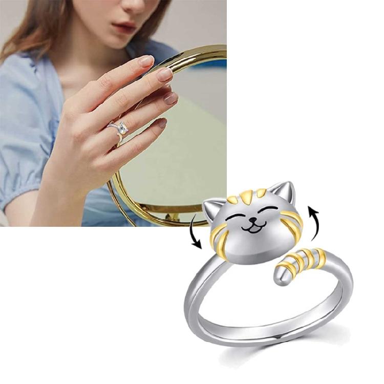 Cat Shaped Opening Adjustable Rings Alloy Material Finger Rings Gift for Women