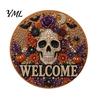 Wall Hanging Decor Halloween Faux Pearl Door Sign Kit, Ghost Skull Skeleton Cat Welcome Decoration Crafts Handmade Painting Arts for DIY Art