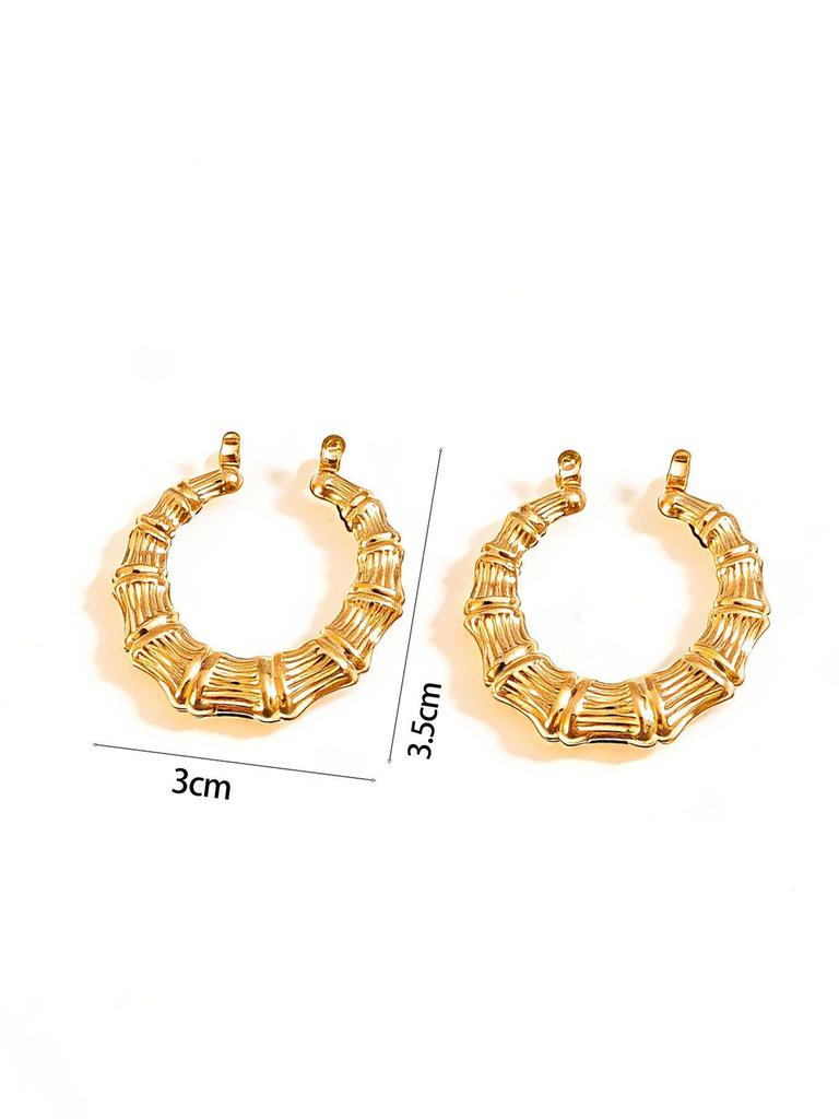 Extra-Large Gold Bamboo Hoops: Bold European & American Style Earrings for Hiphop, Street Dance, and Nightclub Fashion.