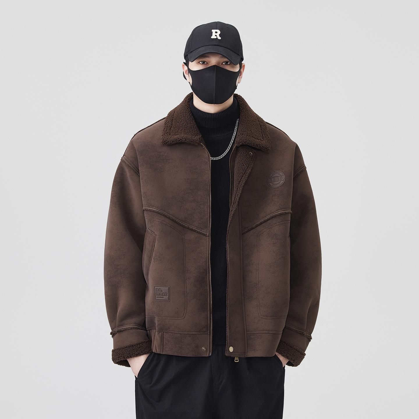 HZ.YJ Retro Fur-Lined Men s Woolen Zipper Jacket - Stylish Winter Workwear Top 2XL 150-170 kg коричневый