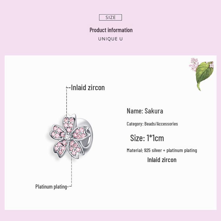 Yinziyun Cherry Blossom Silicone S925 Silver Beads for DIY Fashion Bracelets (SCC1291)