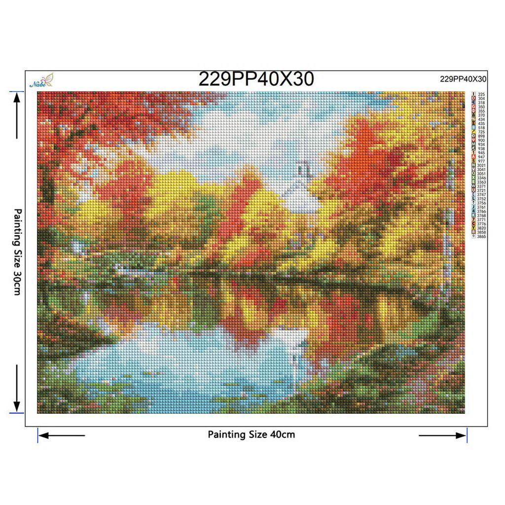 Diamantové vyšívání Podzimní krajina jezera Diamantový malířský steh Plný kulatý vrták Štrasový dekor