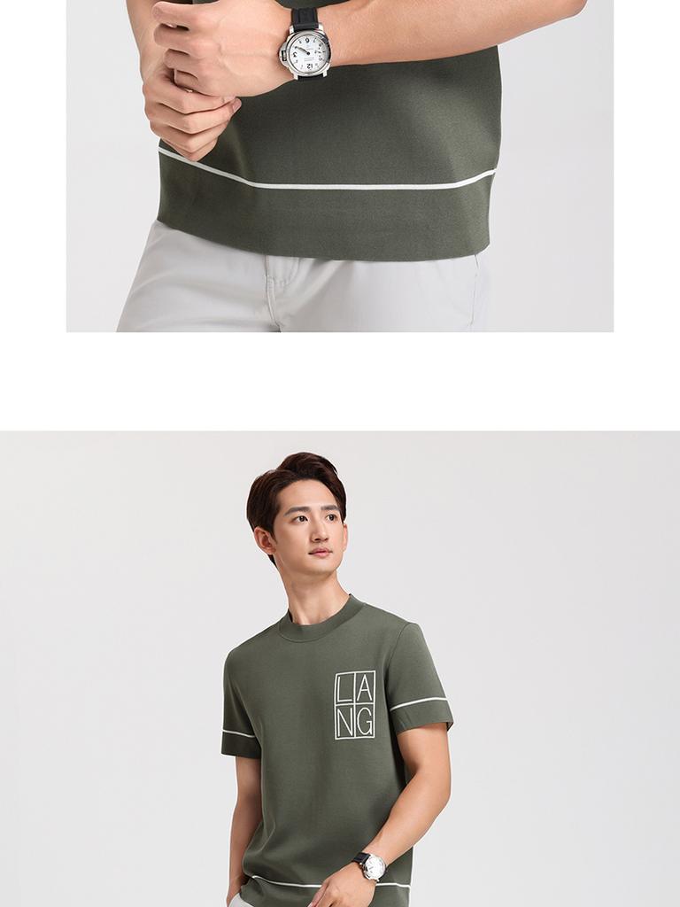 [Containing Mulberry Silk] Langdeng Men's Refreshing, Smooth, Breathable and Elastic Four Seasons Short Sleeve Round Neck Knitted Shirt