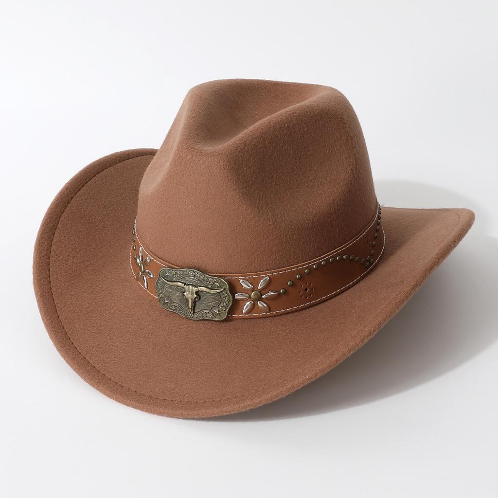 Cappello da cowboy western unisex unico con tesa arrotolata e sommità a forma di cuore, adatto per autunno e inverno