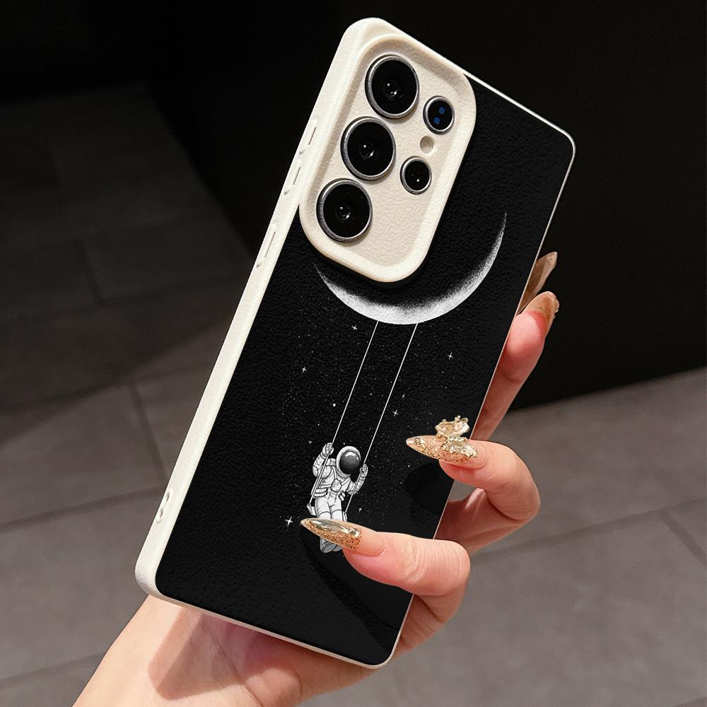 Samsung A07 Xiaomi Redmi 13C 14C for iPhone 17 Pro Max Infinix Realme Phone Cases Soft brown Leather pattern TPU Case NY60 space astronaut skate moon