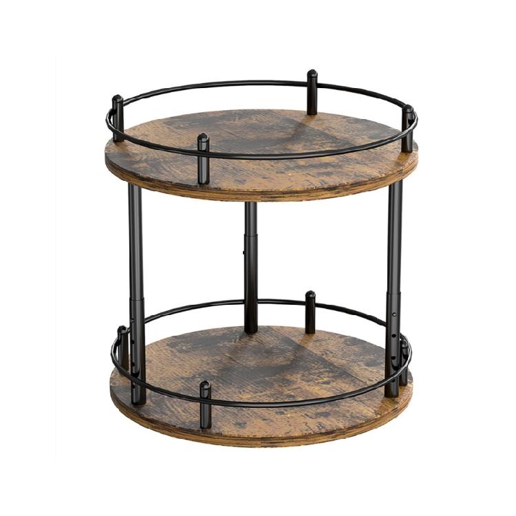 Portable Rotating Spice Holder With Sturdy Wood Construction And Adjustable Shelf Levels
