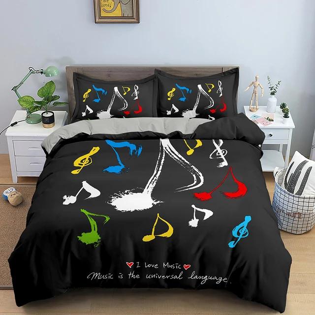 Musical Note Bedding Set 3pcs Music Theme Quilt Cover King/Queen Size Fashionable Psychedelic Soft Duvet Cover With Pillowcase