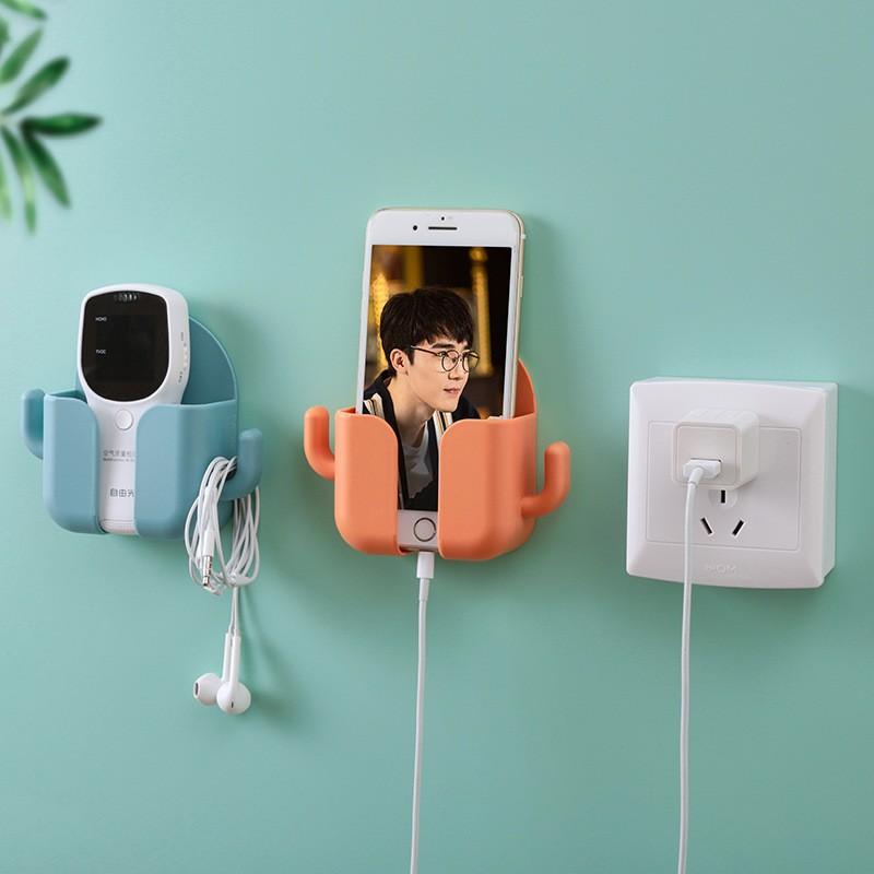 1pcs Punch-free Mobile Phone Holder Wall Mount Stand Remote Control Organizer Storage Box Charging Bedside Container Rack Gift