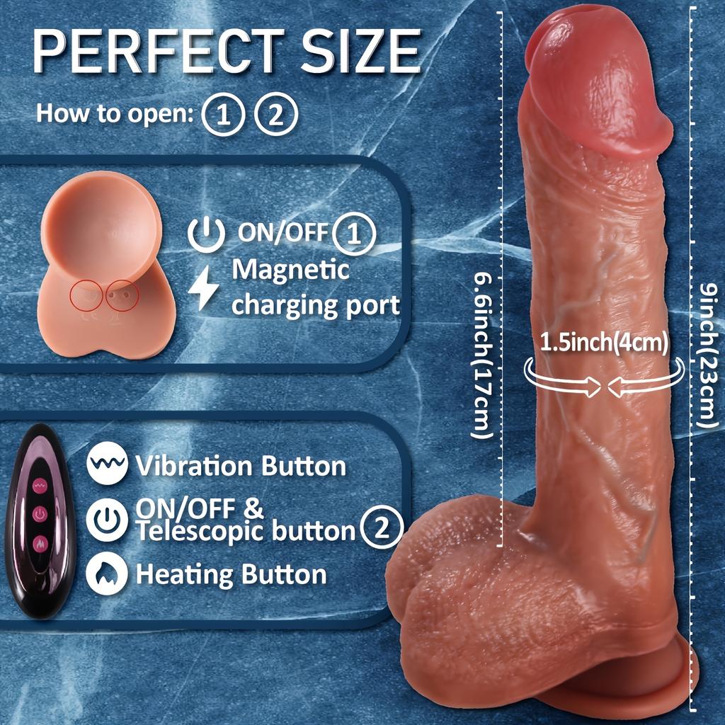 9-Zoll-4-in-1-Dildo, 10 Teleskop- und Vibrationsmodi, Heiz- und Schwingfunktionen, kabellose Fernbedienung, Freisprecheinrichtung mit Saugnapf für männliche und weibliche Paare
