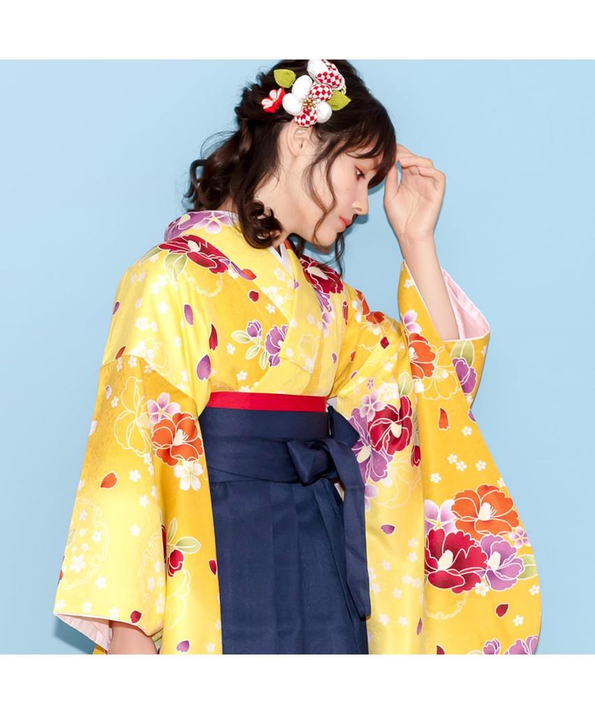 Hakama Graduation College Gorgeous B Yamabuki with Hakama [KYOETSU] Set, Ceremony, Students, Women's, (7. Hanatsubaki, LL)