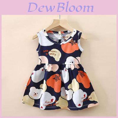 Baby Girl Dress Cotton Satin Summer Casual A Line Cute Cartoon Pattern For Toddler Girls