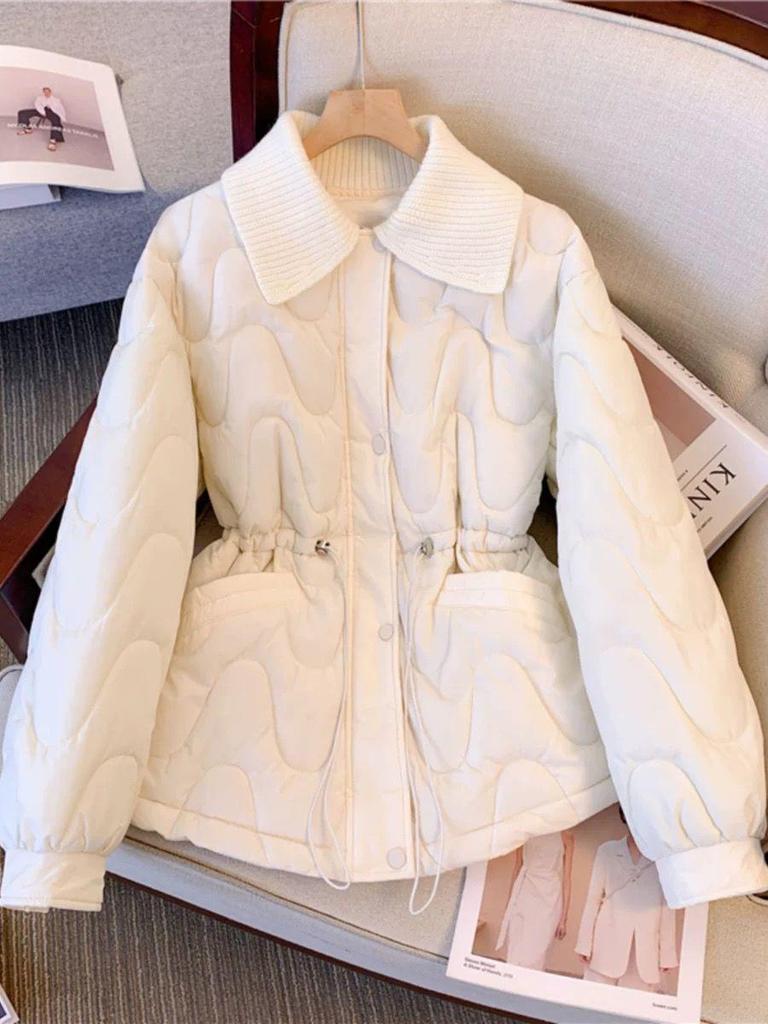 Women's Thickened Down Cotton Coat - Winter Fashion, Versatile Petite Jacket with Turn-down Collar