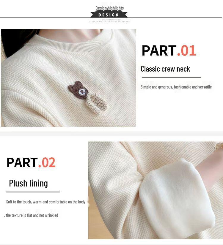 2025 Koreanischer Stil Lockerer Rundhals Fleece Umstandspullover für Herbst/Winter