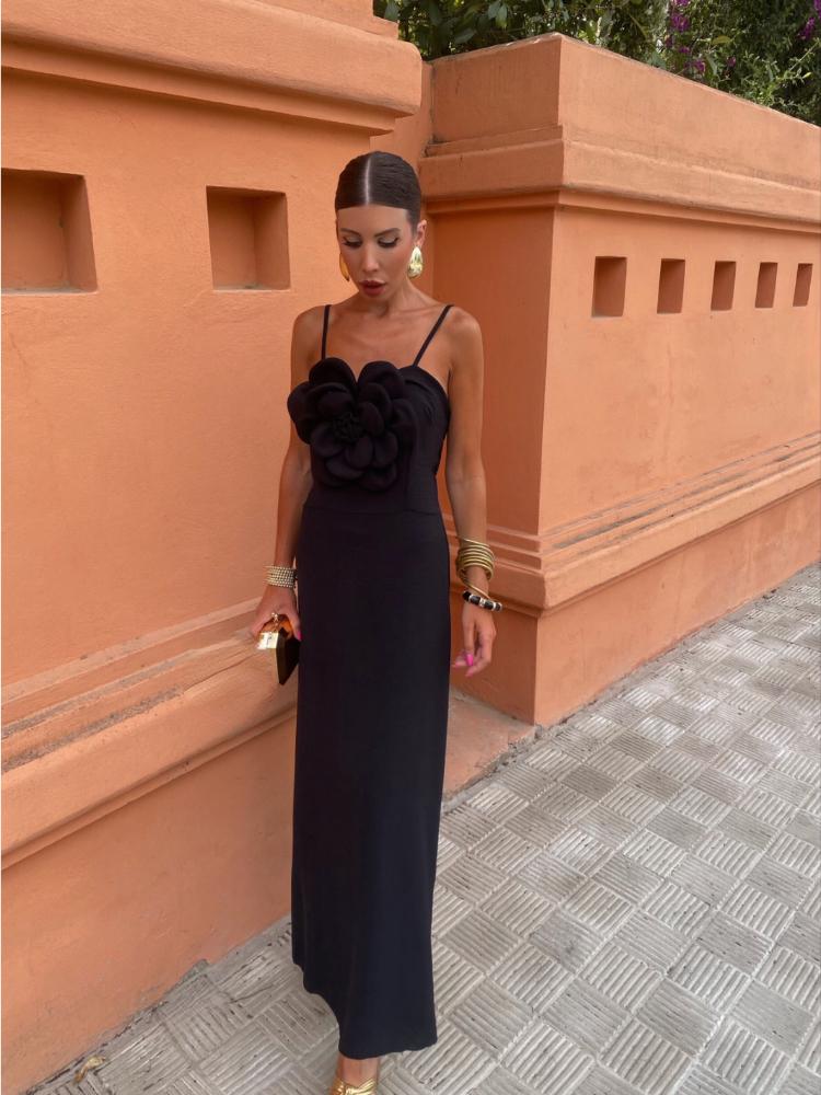 

Летнее цветочное сексуальное однотонное длинное платье, женская мода Y2k, элегантные платья с открытой спиной, женская шикарная тонкая праздничная одежда без рукавов «рыбий хвост» L чёрный