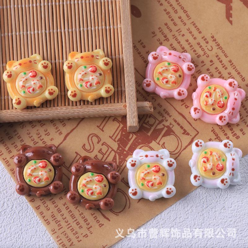 Adorable Cat Pizza DIY Keychain Kit: Includes Handmade Materials, Resin, Patch, Cream Glue, and Accessories for Food Play Simulation.