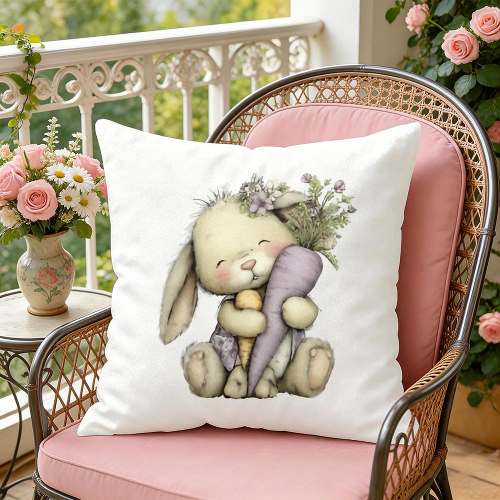 Baby Bunny Easter Cushion Cover Soft Plush Throw Pillow Cover DoubleSided Decorative Cushion Case Sofa Bedroom Home Decor